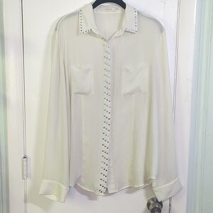 EUC Semi-sheer Jean Darrot 80s Rhinestone Blouse sz 46 AMAZING Euro Plus RARE